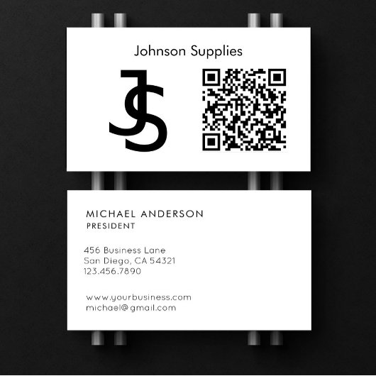 Modern Business Custom Monogram Logo en QR-code Visitekaartje