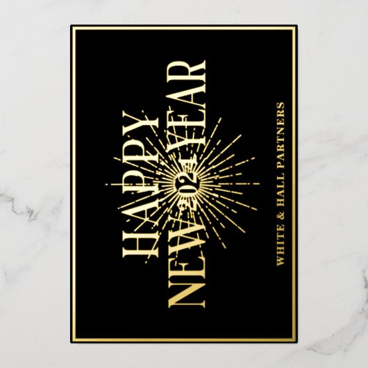Modern Business Gelukkig Nieuwjaar Logo | Zwart go Folie Feestdagenkaart (Voorkant)