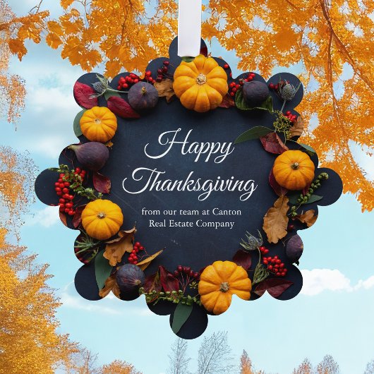Modern Business Happy Thanksgiving Pumpkin Wreath Ornament Kaart