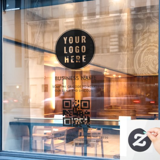 Modern Business Logo and QR Code Custom Raamsticker (Cafe Raam)