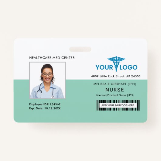 Modern Business Logo en Nurse Foto-ID Badge (Voorkant)