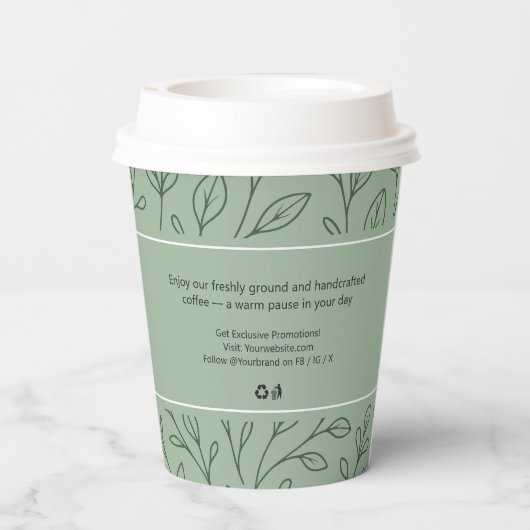Modern Business Logo Groene Botanische Koffie Om T Papieren Bekers (Achterkant)