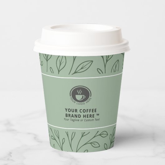 Modern Business Logo Groene Botanische Koffie Om T Papieren Bekers (Voorkant)