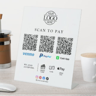 Modern Business Logo Qr Code Scan To Pay Tabletop Reclamebord Met Voetstuk