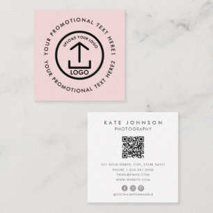 Modern Business Logo Scannable QR Code Blush Pink Vierkante Visitekaartje
