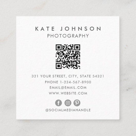 Modern Business Logo Scannable QR Code Sage Green Vierkante Visitekaartje (Achterkant)