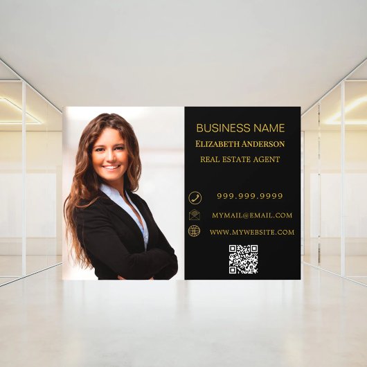 Modern Business Photo Contact Information black Raamsticker