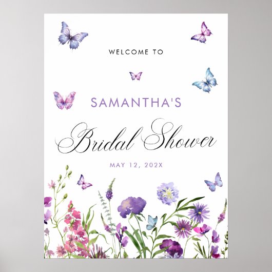 Modern Butterflies Vrijgezellenfeest Welkomstbord Poster (Voorkant)