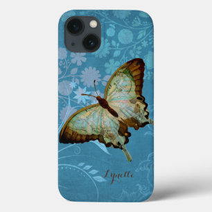 Modern Butterfly Linen Scroll Fgrave Floral Case