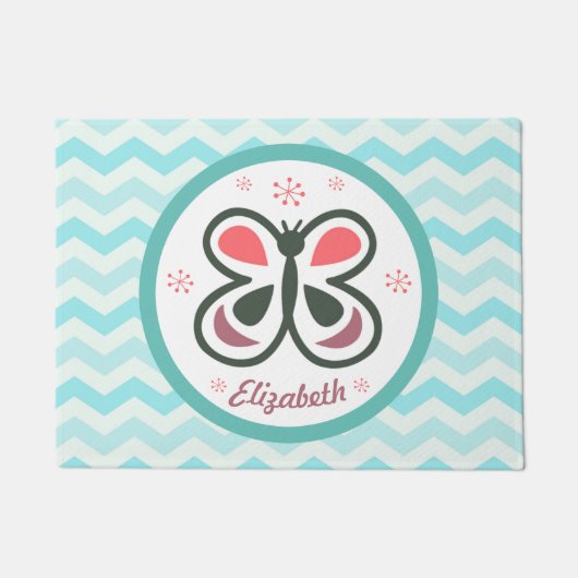 Modern Butterfly Personalized Chevron Kinder Decor Deurmat (Voorkant)