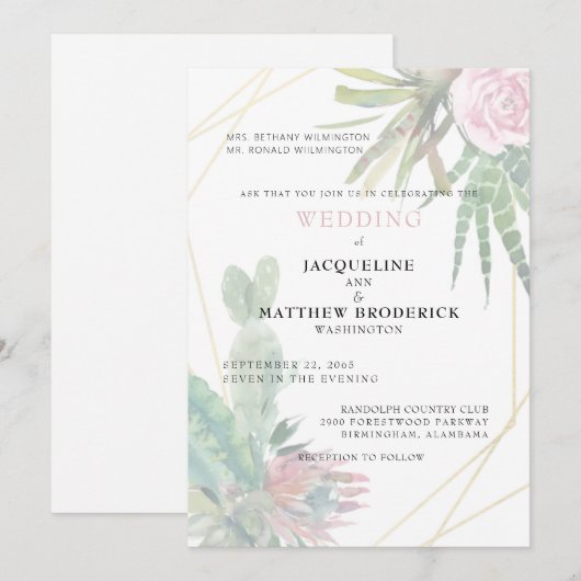 Modern Cacti Tropical Parents Wedding Matte Kaart (Voorkant / Achterkant)