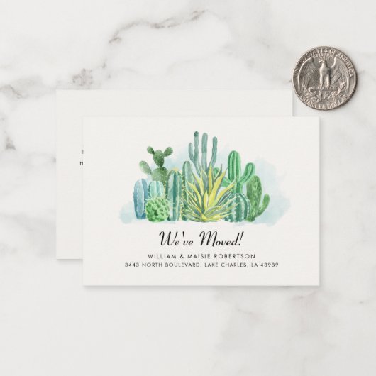 Modern Cacti we hebben adresaankondiging verplaats Notitiekaartje (Voorkant / Achterkant in situ)