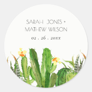 MODERN CACTUS FLORAL GARDEN WATERVERF WEDING RONDE STICKER