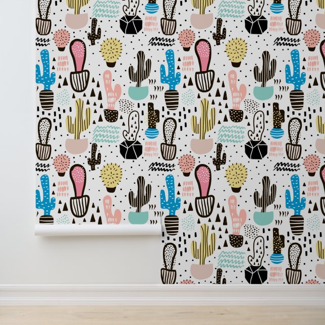 Modern Cactus Geometric Pattern Behang (Applicatie)