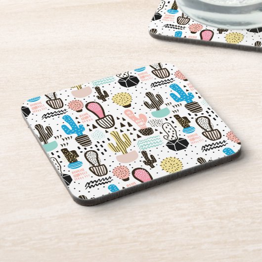 Modern Cactus Geometric Pattern Drankjes Onderzetter (Linkerzijde)