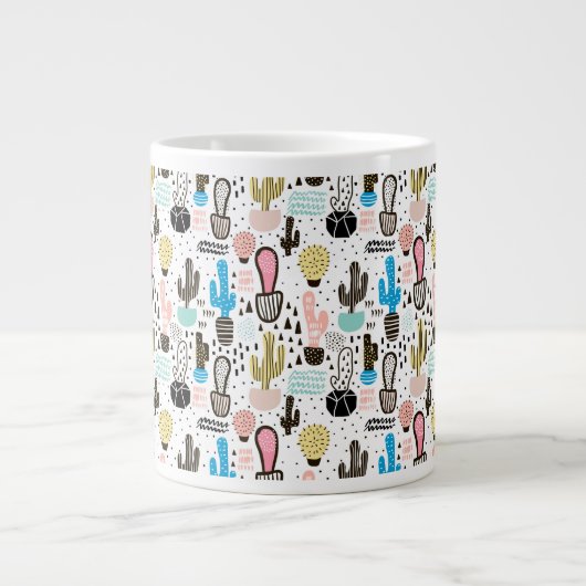 Modern Cactus Geometric Pattern Jumbo Mok (Voorkant)