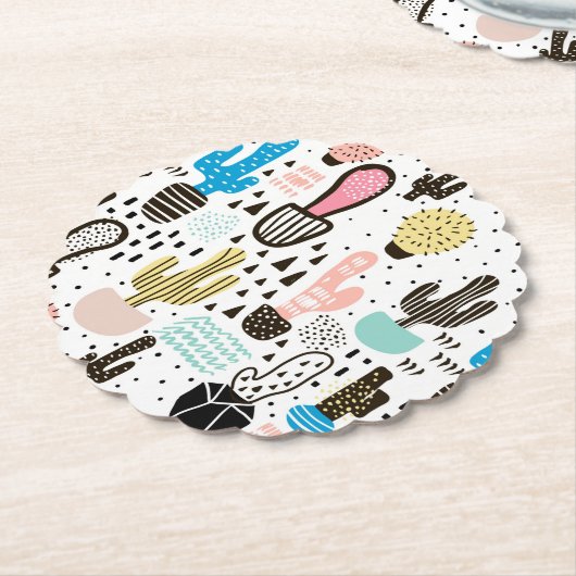 Modern Cactus Geometric Pattern Kartonnen Onderzetters (Gekanteld)