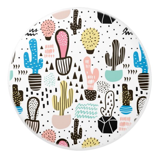 Modern Cactus Geometric Pattern Keramische Knop (Voorkant)
