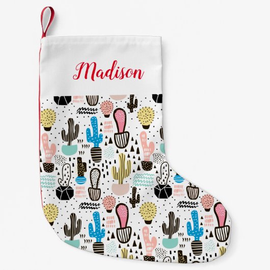 Modern Cactus Geometric Pattern Kleine Kerstsok (Voorkant)