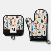 Modern Cactus Geometric Pattern Ovenwant & Pannenlap Set (Voorkant)