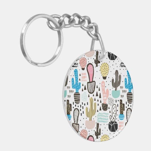 Modern Cactus Geometric Pattern Sleutelhanger (Voorkant Links)
