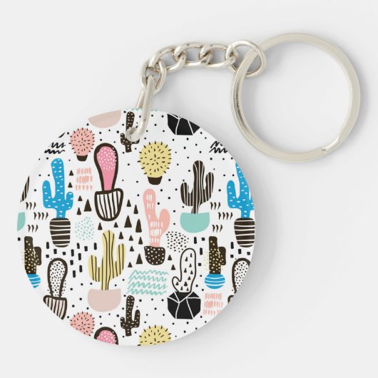 Modern Cactus Geometric Pattern Sleutelhanger (Achterkant)