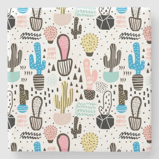 Modern Cactus Geometric Pattern Stenen Onderzetter (Voorkant)