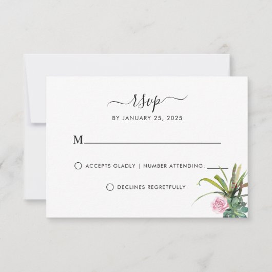 Modern Cactus Succulent Greenery Floral Wedding RSVP Kaartje (Voorkant)