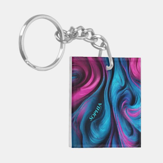 Modern cadeau voor Her-Blue en Pink- Sleutelhanger (Voorkant Links)