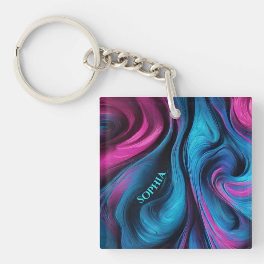 Modern cadeau voor Her-Blue en Pink- Sleutelhanger (Voorkant)