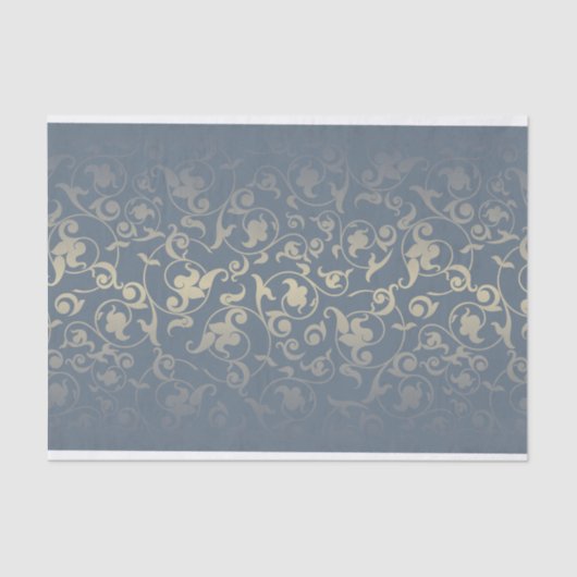 Modern  cadet blauw gouden bloemmotief tissuepapier (Voorkant)