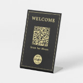 Modern Cafe Restaurant Menu QR Code Zakelijk Logo Reclamebord Met Voetstuk (Voorkant)