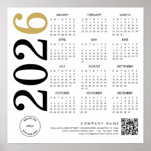 Modern Calendar 2026 Bedrijf Logo QR Code Poster