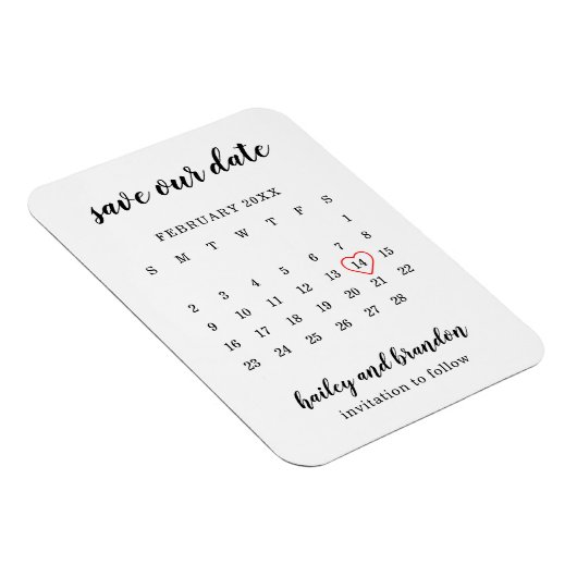 Modern Calendar Red Heart Wedding Save the Date Magneet (Rechterzijde)