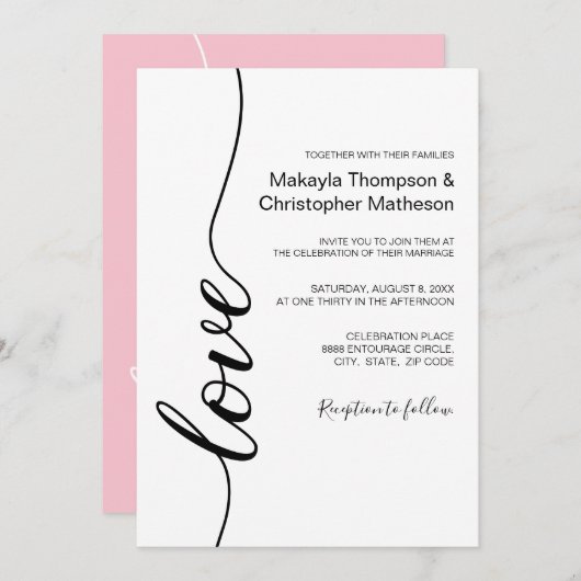 Modern Calligrafie Script Bruiloft Zwart-wit Kaart (Voorkant / Achterkant)