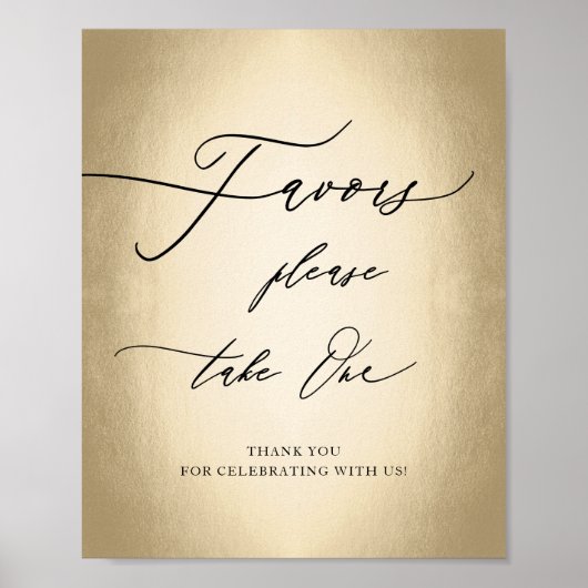 Modern Calligrafiescript Gold Favors Wedding Sign Poster (Voorkant)