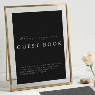 Modern Calligraphy Black Wedding Guestbook Sign Kaart