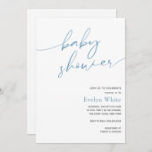 Modern Calligraphy Blue Boy Baby shower Invitation Kaart (Voorkant / Achterkant)
