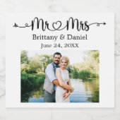 Modern Calligraphy Heart Mr. en Mrs Wedding Sparkling Wijnetiket (Enkel label)