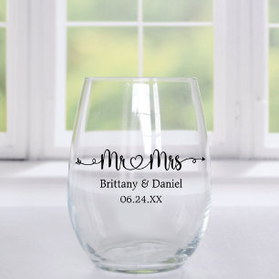 Modern Calligraphy Heart Mr. en Mrs Wedding Wijnglas Zonder Voet