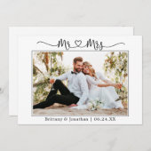 Modern Calligraphy Heart Wedding Mr en Mrs. Bedankkaart (Voorkant / Achterkant)