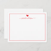 Modern Calligraphy Red Heart Personalized Notitiekaartje (Voorkant / Achterkant)