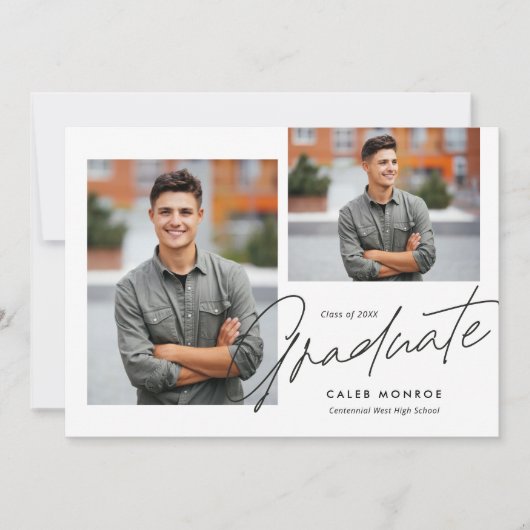 Modern Calligraphy Script 3 Foto Afstuderen Aankondiging (Voorkant)