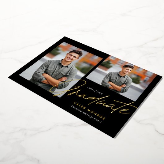 Modern Calligraphy Script 3 Foto Afstuderen Folie Uitnodiging (Gedraaid)