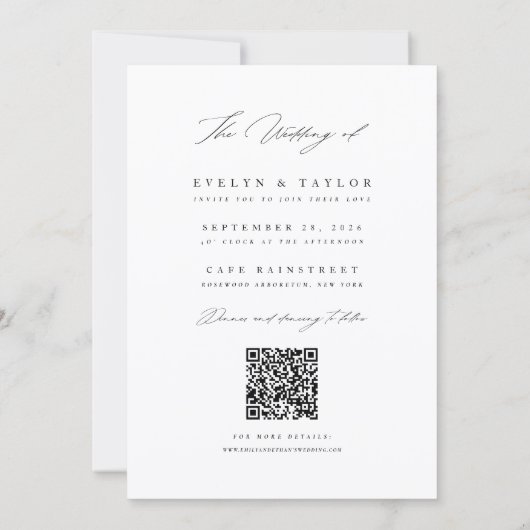Modern Calligraphy Script Photo QR Code Wedding Kaart (Achterkant)