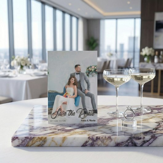 Modern Calligraphy Script Photo Wedding Save The Date