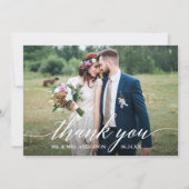 Modern Calligraphy Wedding Bride Groom 6 Foto Bedankkaart (Voorkant)