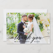 Modern Calligraphy Wedding Bride Groom Foto B Bedankkaart (Voorkant)