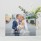 Modern Calligraphy Wedding Bride Groom Foto W Bedankkaart (Staand voorkant)