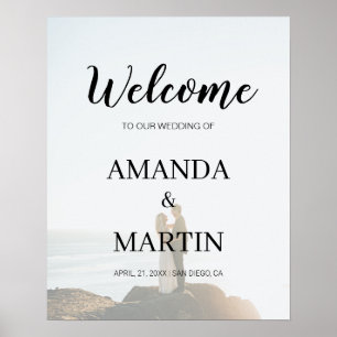 Modern Calligraphy Wedding Faded Photo Welcome Poster